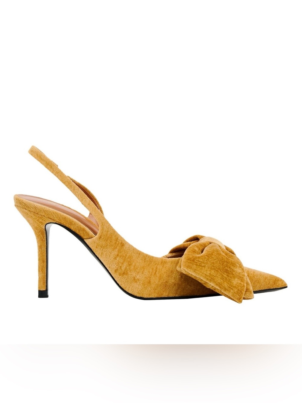 Zara Mustard Yellow Slingback Pointed-Toe Heel with Bow